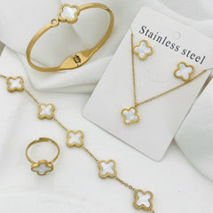 White Clover Deal(Necklace + Handcuff+bracelet+Earings