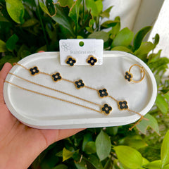 Black Floral (Necklace +bracelet +Earing+ring)