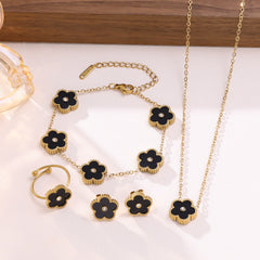 Black Floral (Necklace +bracelet +Earing+ring)