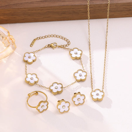White Floral(Necklace + Bracelet + Earrings + ring