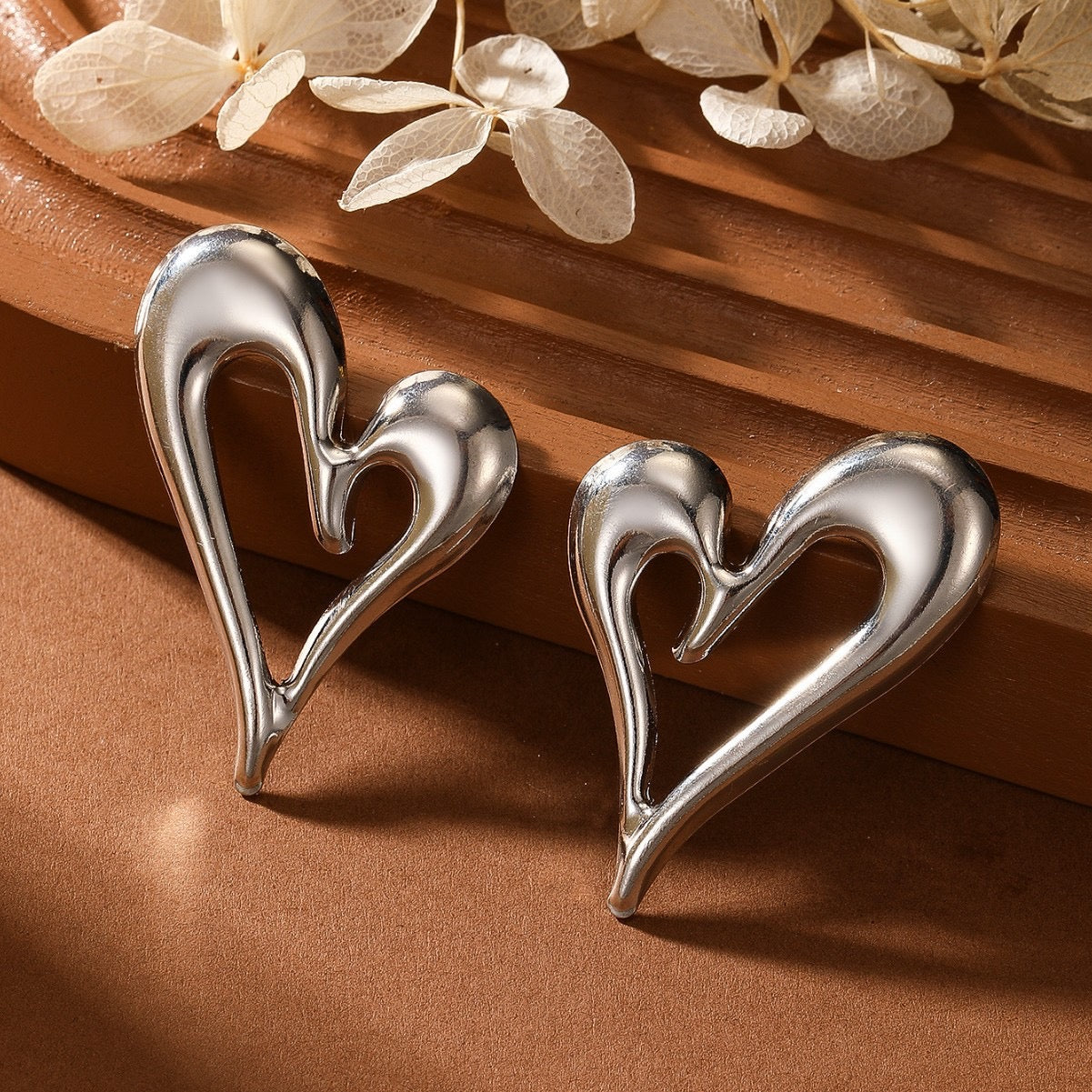 Sliver Ember Heart Earrings