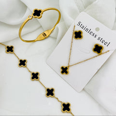 Black Floral (Bracelet+Handcuff+Earings+Necklace)