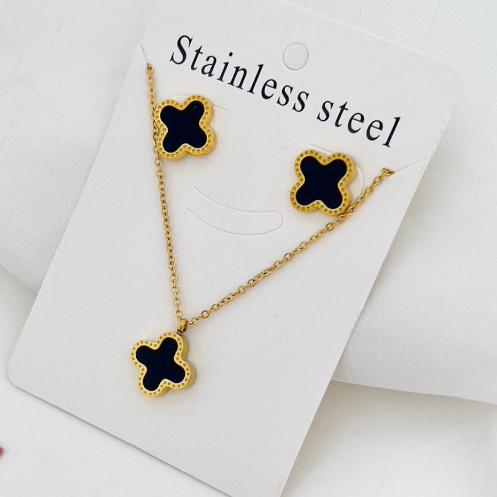 Black Floral (Bracelet+Handcuff+Earings+Necklace)