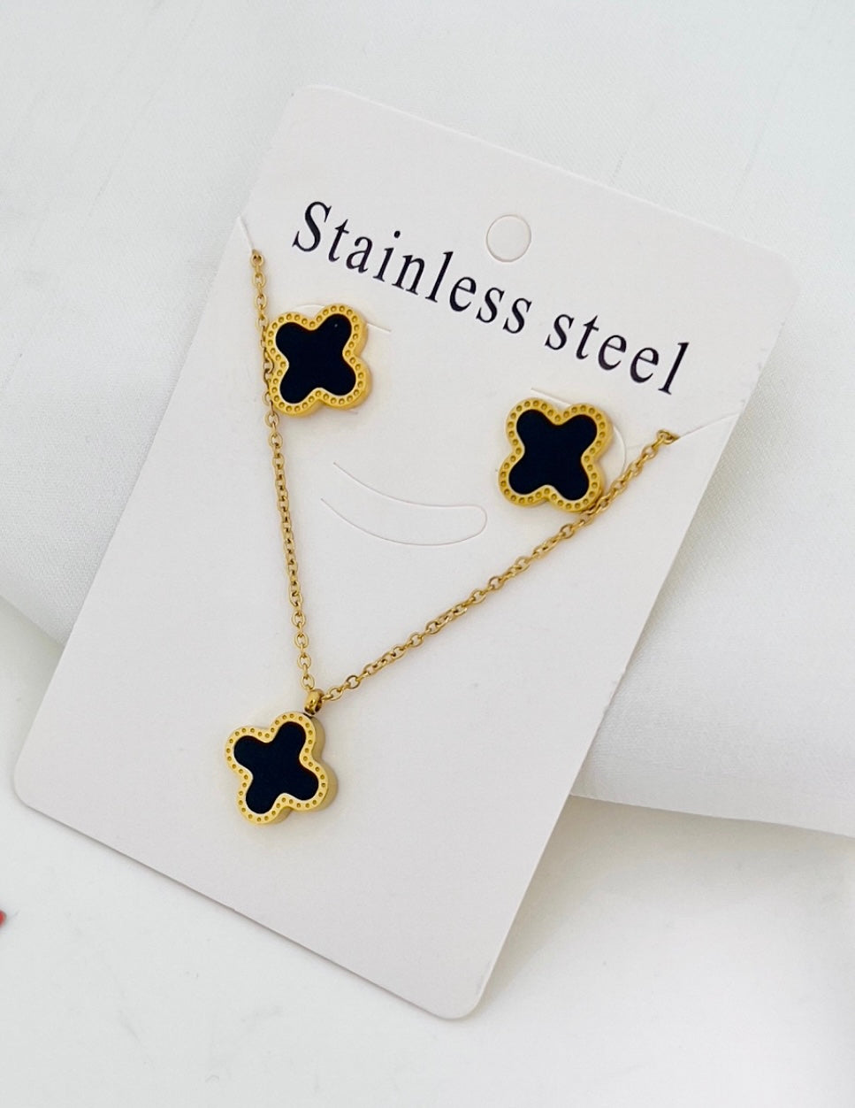 Black Floral (Bracelet+Handcuff+Earings+Necklace