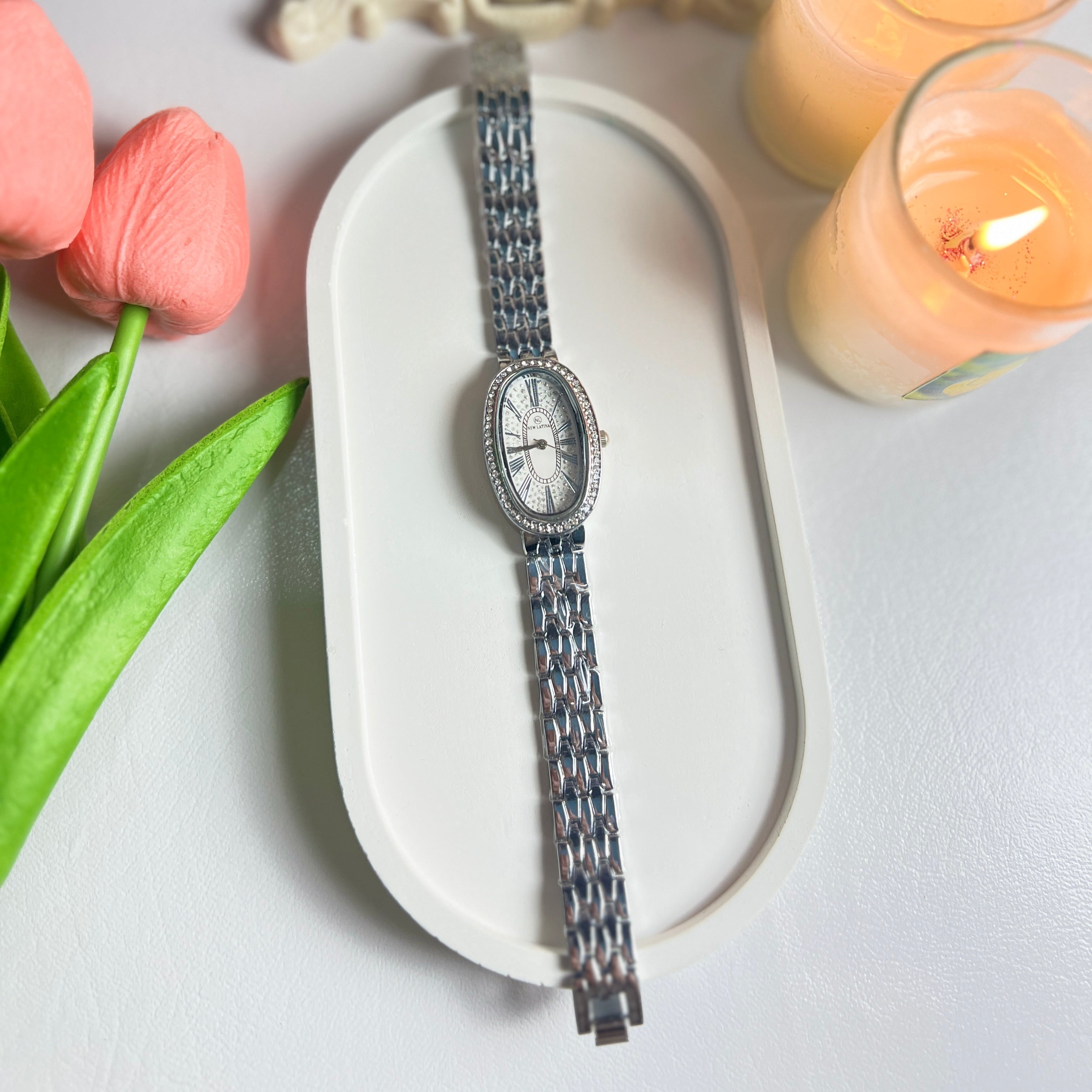 Silver Oval Watch