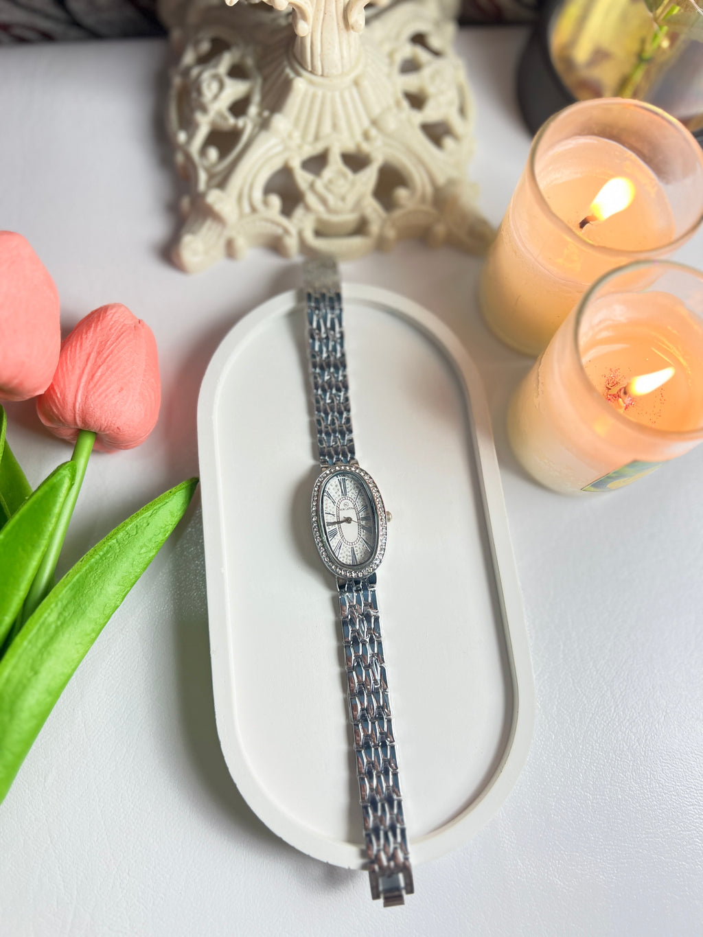 Silver Oval Watch