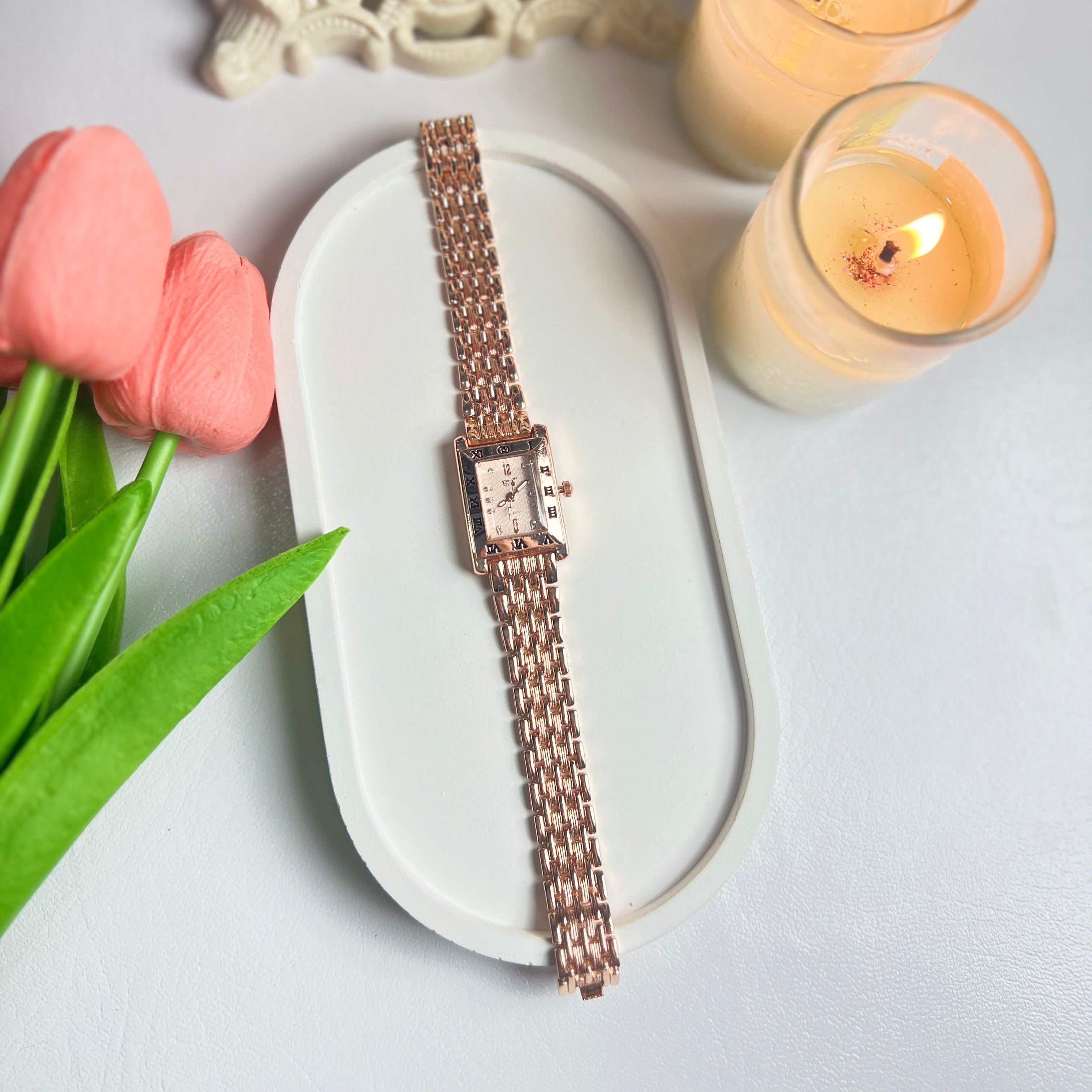 Rose Gold Rectangular Dail