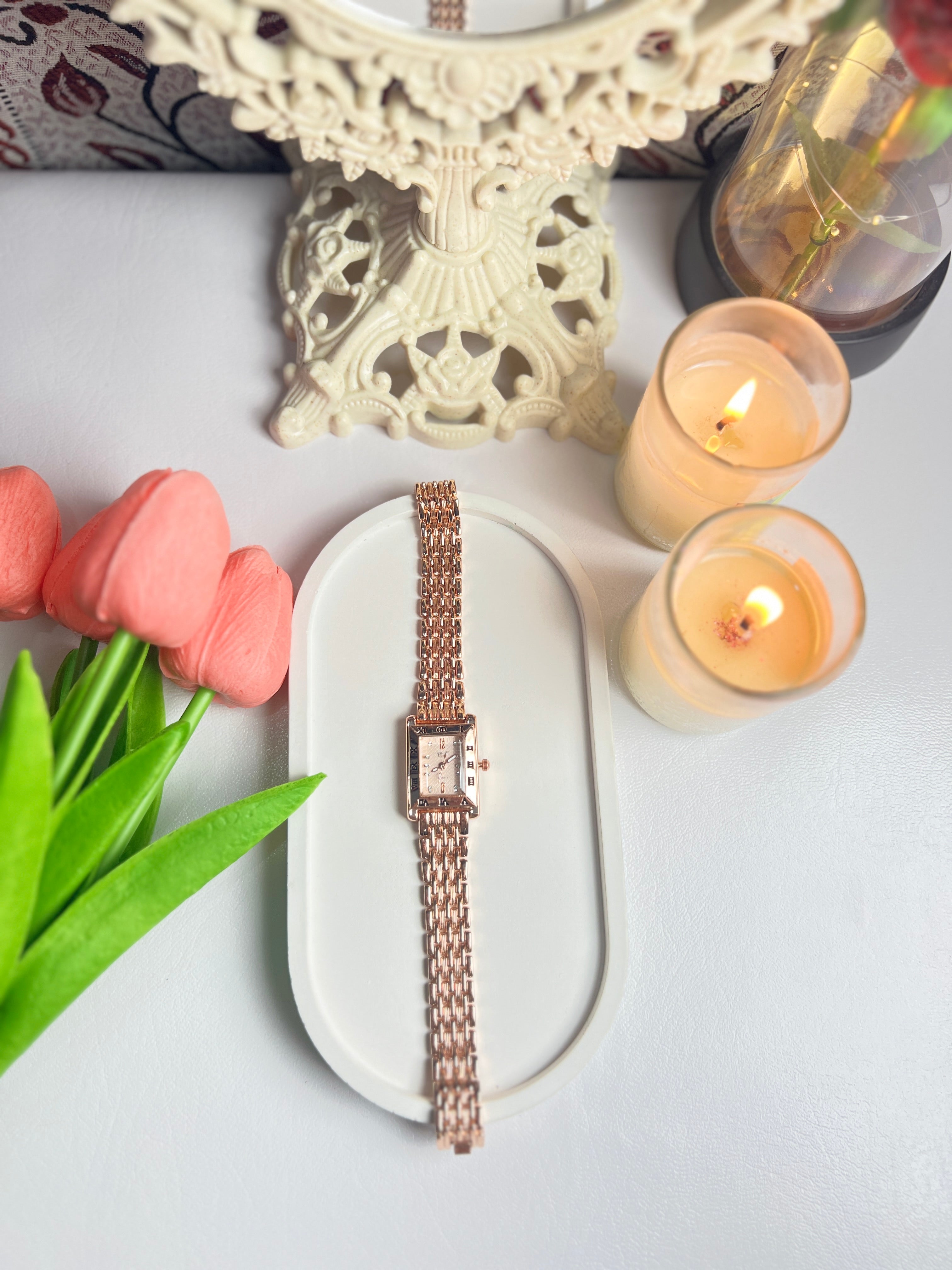 Rose Gold Rectangular Dail