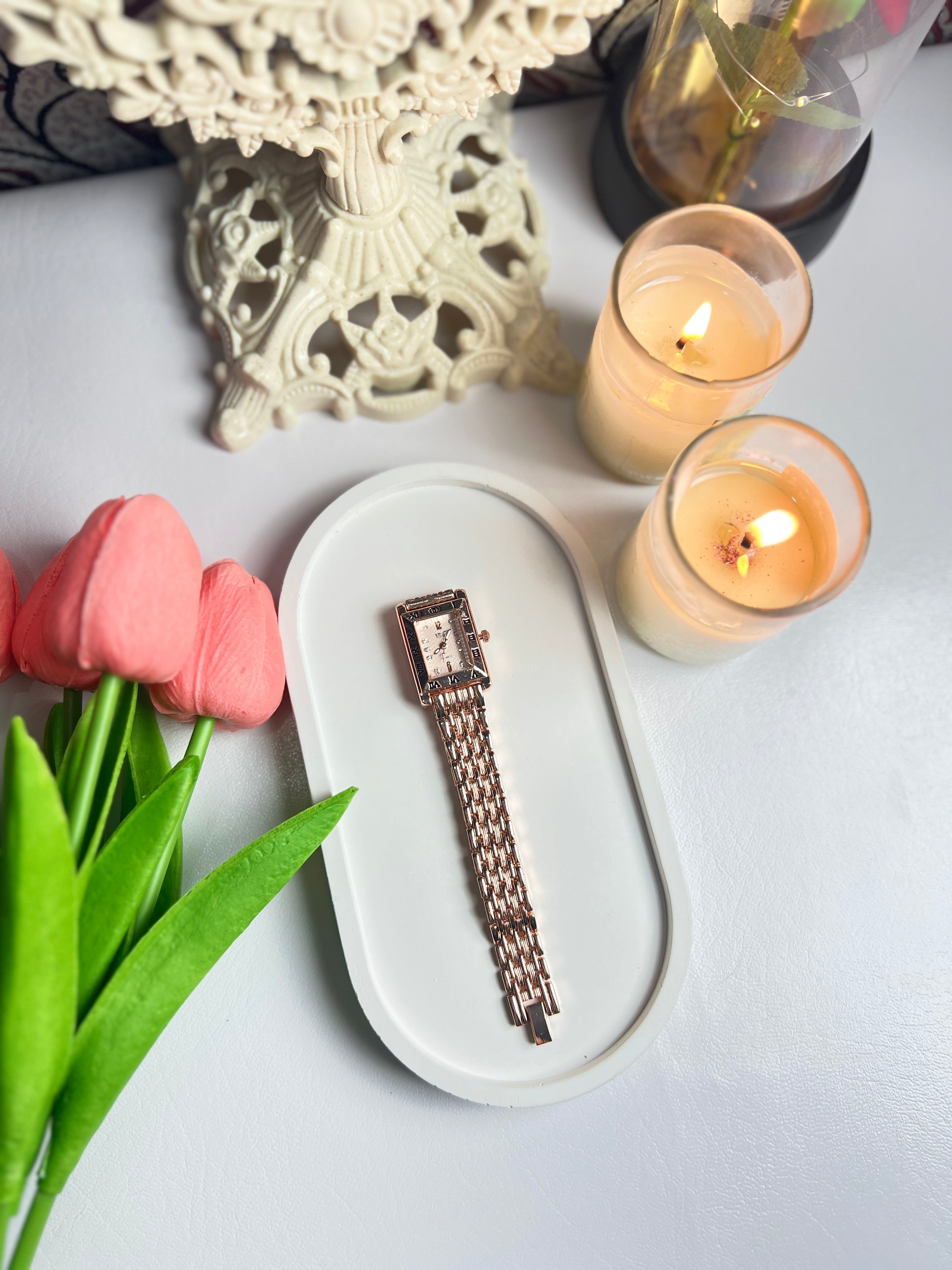 Rose Gold Rectangular Dail