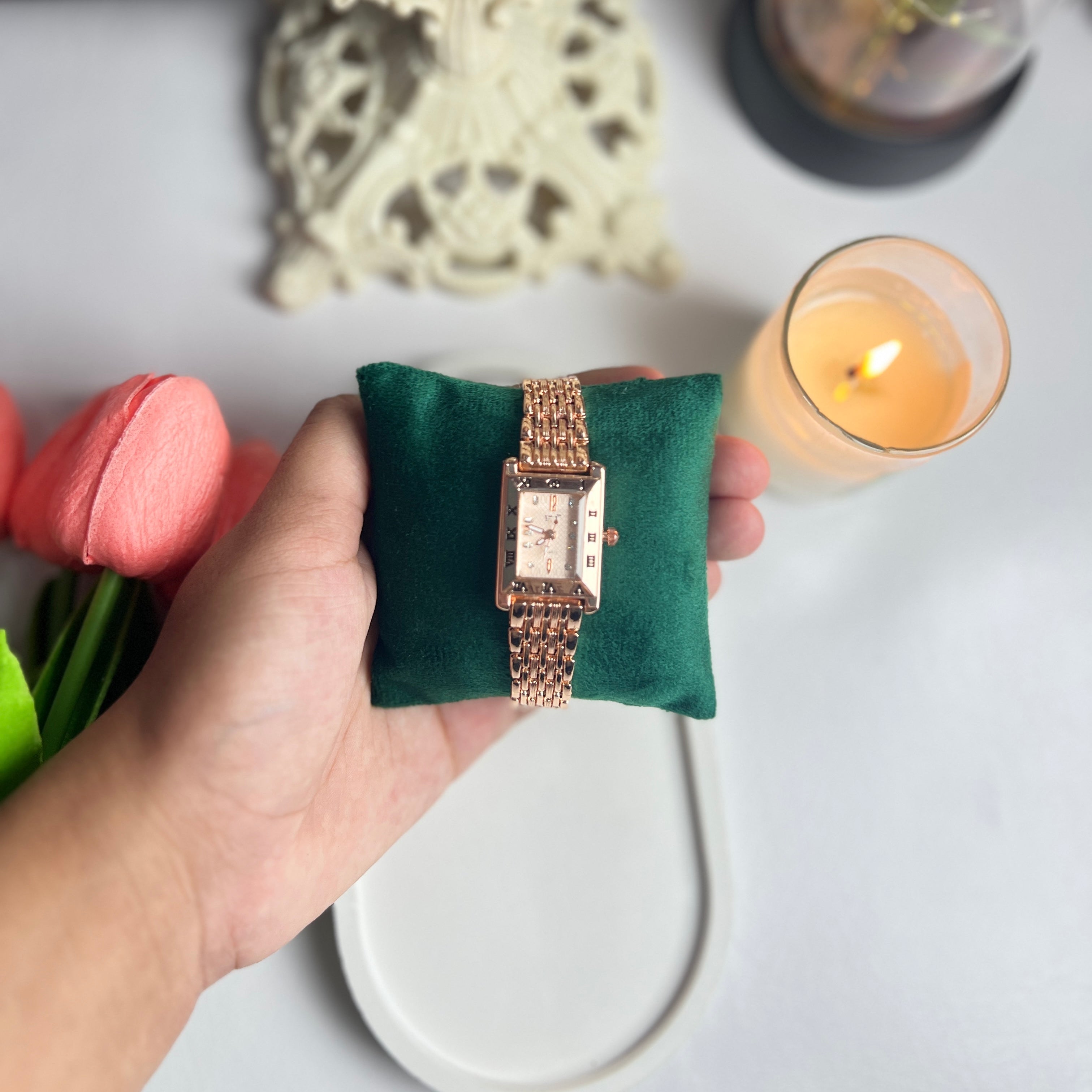 Rose Gold Rectangular Dail