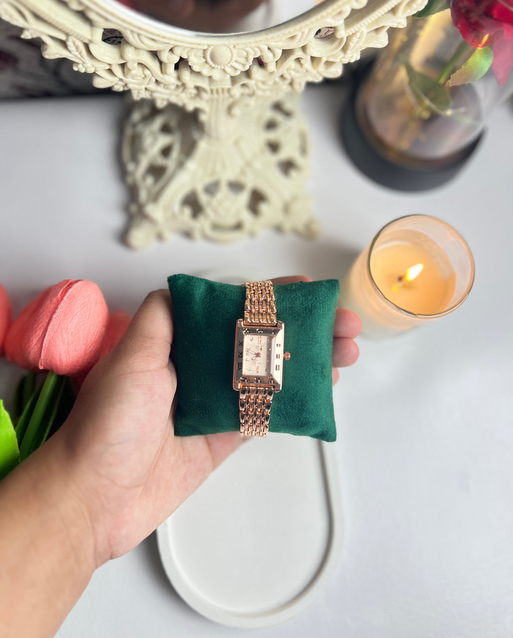 Rose Gold Rectangular Dail