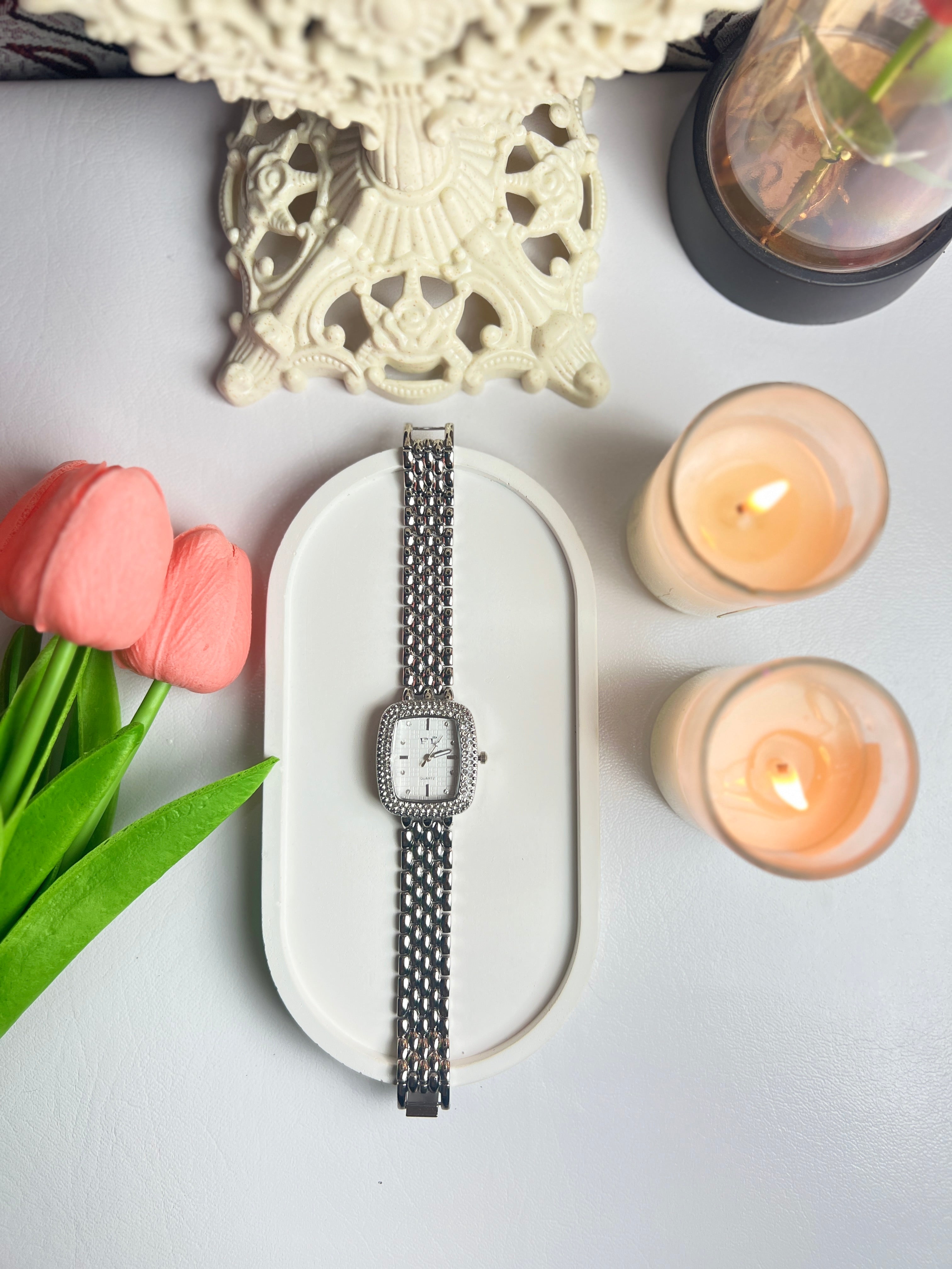 Silver Square dial Watch