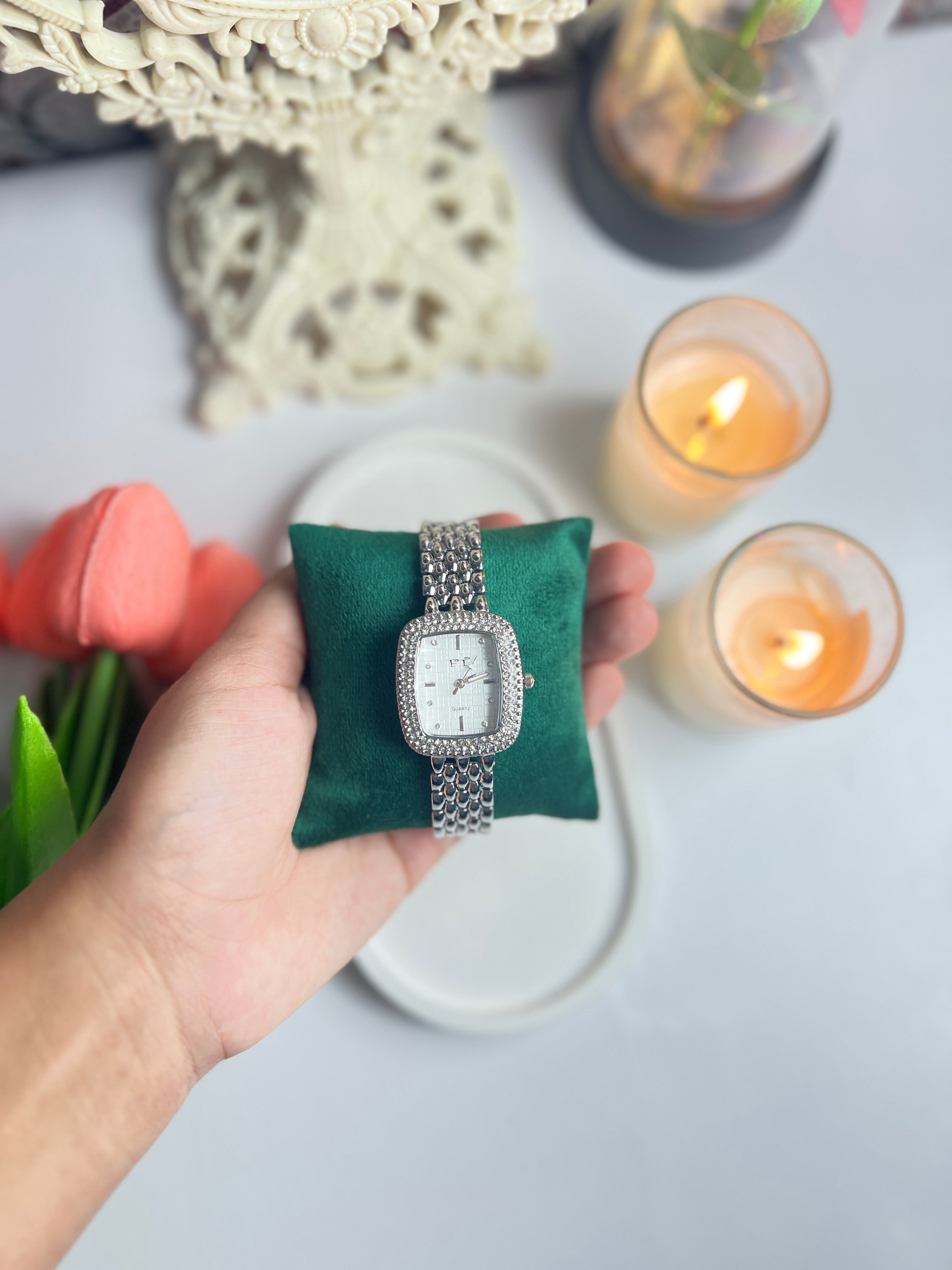 Silver Square dial Watch