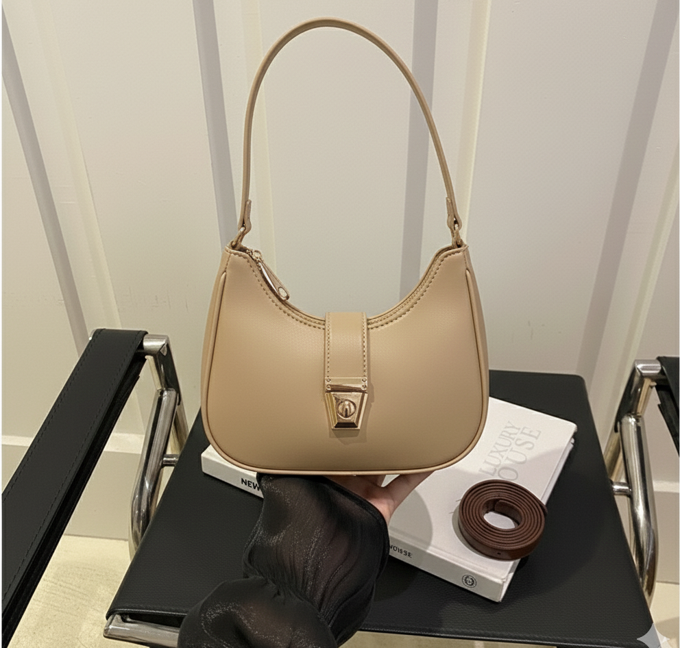 Beige Noir Elegance Shoulder Bag